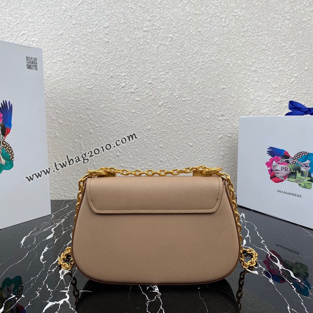 Prada專櫃新款Saffiano皮革女包 1BD275 普拉達全銅古金鏈條斜挎單肩女包 csp1450